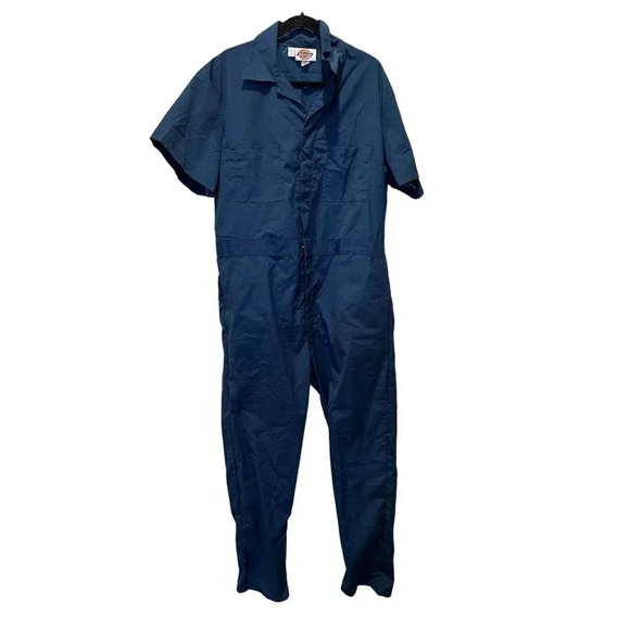 Dickies Men's Navy Short Sleeve Two Front Pocket Work Coverall Size 46 - Picture 1 of 4